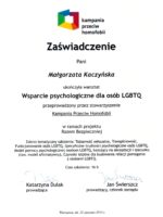 Certyfikat Wsparcie psychologiczne dla osb LGBTQ Magorzata Jolanta Kaczyska scaled 1